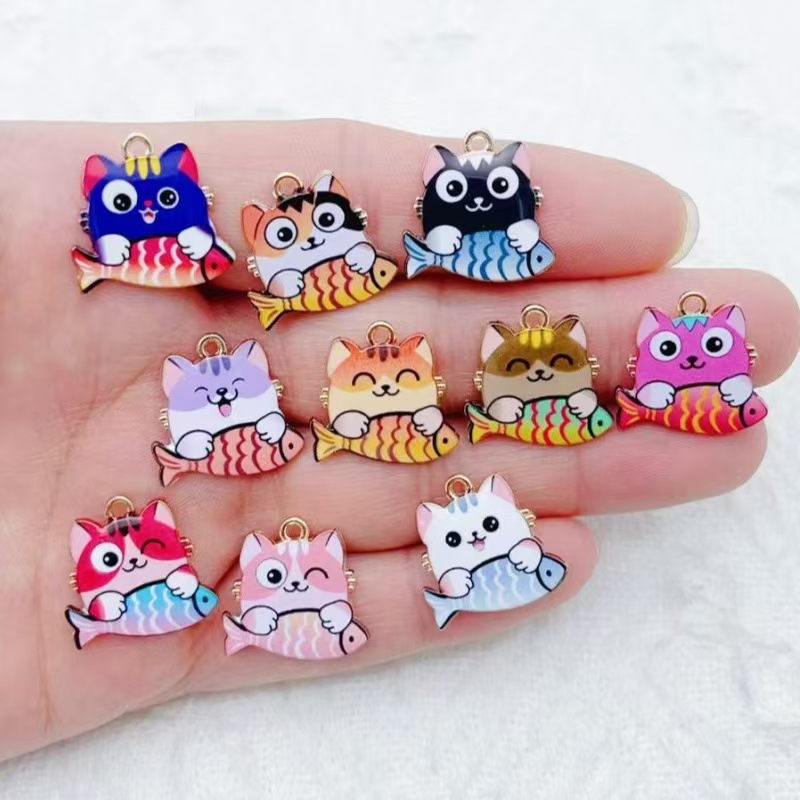 Phone Accessories Are - 10pcs cross-border cartoon cute alloy cat