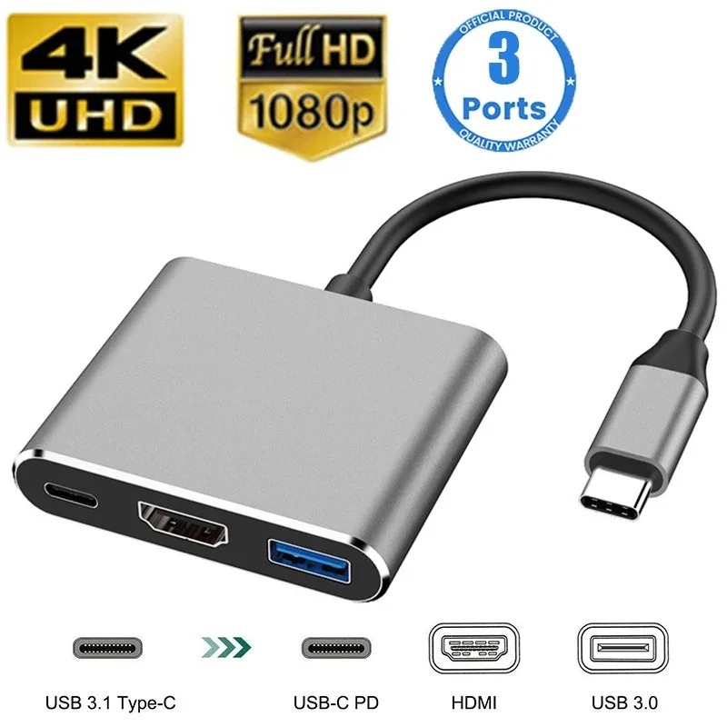 USB C HUB 3in1 Type C 3.0 to H - Hdmi Phone Adapter ulasan dan harga