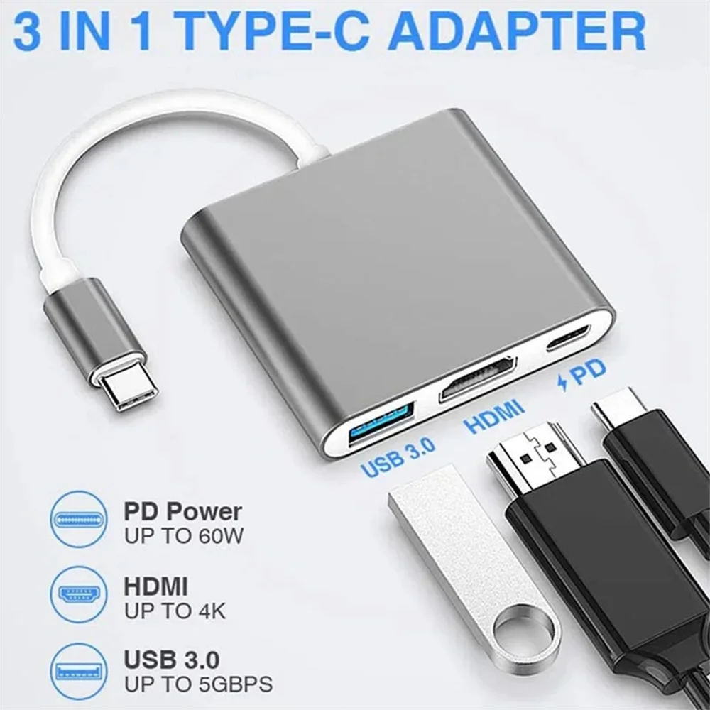 USB C HUB 3-in-1 Multiports Ad - Hdmi Phone Adapter ulasan dan harga